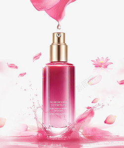 瓶子矢量素材粉色化妆品飘散的花瓣装饰高清图片