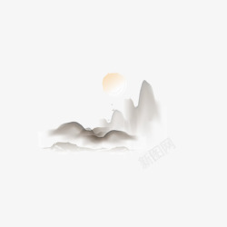 传单版式水墨画山与太阳高清图片