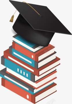 毕业季装饰插图书本书籍与学士帽素材