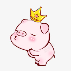粉色照镜子小猪卡通手绘戴皇冠的小猪高清图片
