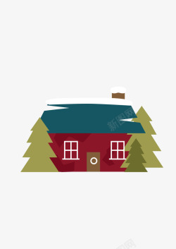 手绘圣诞松树小房子素材