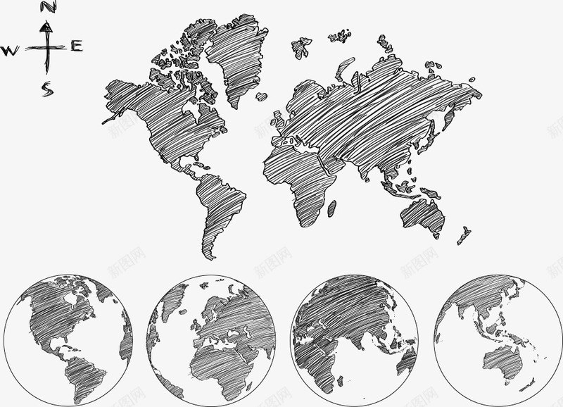 手绘线条地图png免抠素材_88icon https://88icon.com 世界地图 全球地图 地图 手绘地图 手绘线条地图 矢量地图