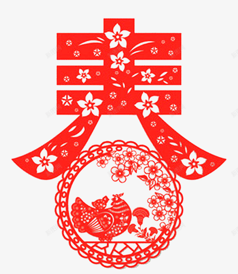 剪纸春字公鸡鸡年png免抠素材_88icon https://88icon.com 公鸡 剪纸 新年 春字 春节 花朵 鸡年