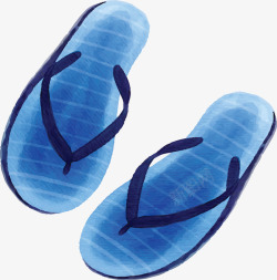 蓝色水彩手绘拖鞋矢量图素材