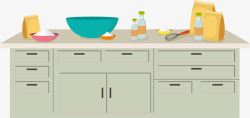 绿色卡通厨房台子素材