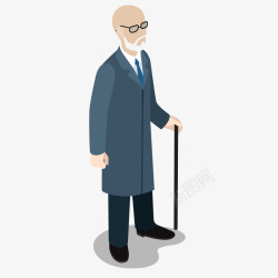 老人拄拐杖站立案矢量图素材