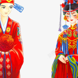 新郎中式西装卡通手绘中式婚礼高清图片