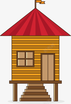 红色屋顶森林小屋素材