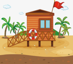 度假沙滩小木屋素材