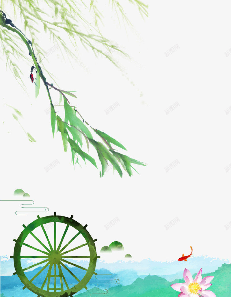 绿色清新唯美春游海报背景psd免抠素材_88icon https://88icon.com 唯美 旅行 春游 柳树 水轮 海报 清新 绿色
