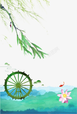 水轮绿色清新唯美春游海报背景高清图片
