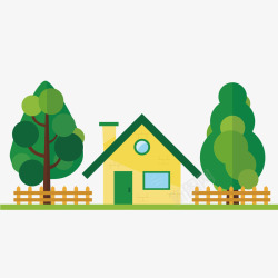 绿色植物中的小房子素材