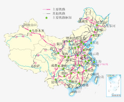 城市区域划分全国主要铁路分布图高清图片