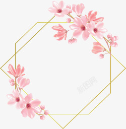 婚礼花藤浪漫粉色花朵边框矢量图高清图片