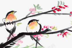 彩绘鸟类水墨美术作品素材