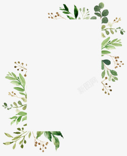 爱心水彩花纹水彩绿色植物边框高清图片