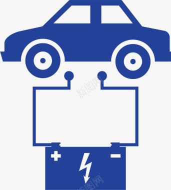 蓝色汽车电量卡通图标矢量图图标