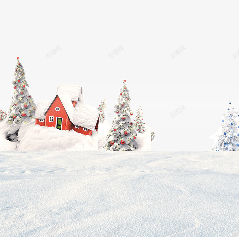 雪盖住了房子png免抠素材_88icon https://88icon.com 下雪 冬天 卡通 圣诞树 圣诞球 寒冷 房子 景色 白色 红色 结冰 绿色 雪景 雪花 黄色