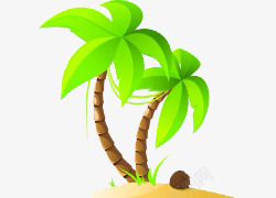 卡通手绘沙滩上的椰子树素材