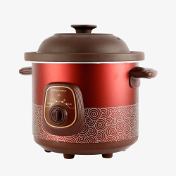 煲汤养生大红色的紫砂锅一台高清图片