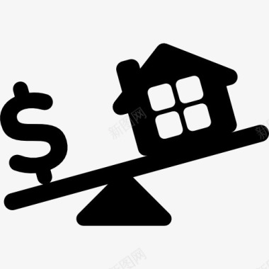 房地产倒计时房子和美元符号在秤图标图标