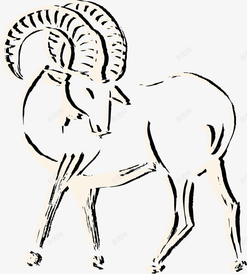 素描白色山羊png免抠素材_88icon https://88icon.com 可爱山羊 唯美山羊 手绘山羊 白色山羊 站立 素描山羊 黑色羊角