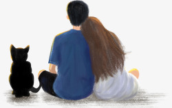 黑色的猫卡通手绘情侣与猫高清图片