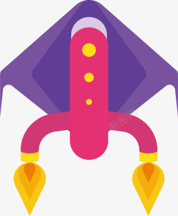 紫色四边形喷火的火箭素材