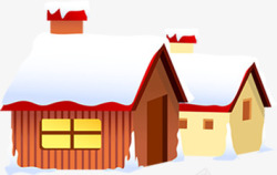 冬日房屋卡通雪景素材