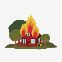 卡通自然灾害的失火房屋矢量图素材