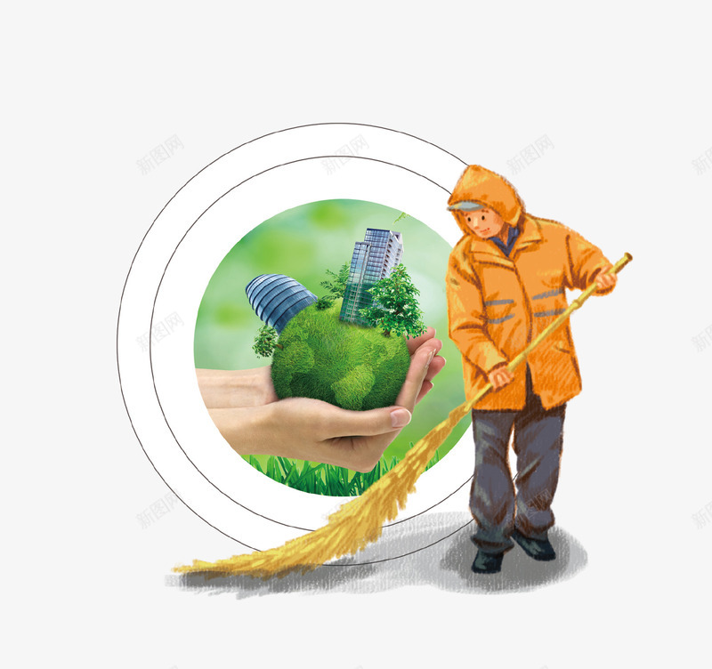 卡通环卫工人插画psd免抠素材_88icon https://88icon.com 世界环境日 创意设计 卡通 打扫 插画 爱护环境 环卫工具