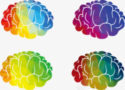 四个彩色绚丽大脑矢量图素材