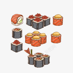 生食握寿司手绘美味的海鲜寿司高清图片