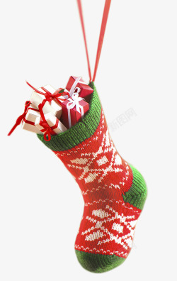 圣诞袜免抠素材塞满礼盒的圣诞袜高清图片