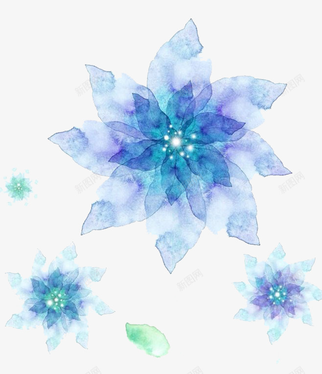 蓝色雪花psd免抠素材_88icon https://88icon.com 植物素材 花卉背景 蓝色 雪花