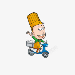 厨师人像骑车送外卖的厨师高清图片