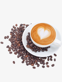 爱心木质装饰爱心咖啡和咖啡豆高清图片