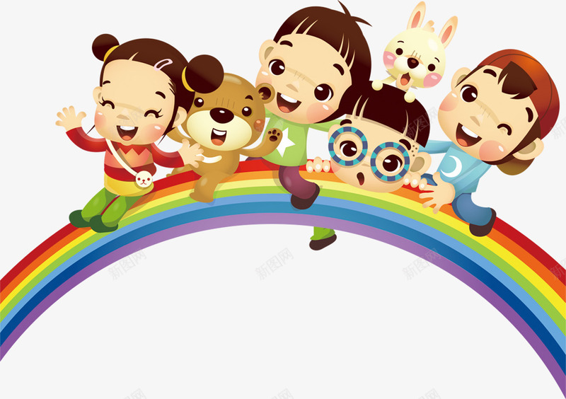 彩虹上的卡通儿童png免抠素材_88icon https://88icon.com 儿童 卡通 彩虹