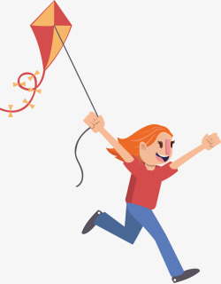 女孩放风筝素材