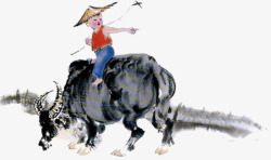 国画人物牧童骑牛高清图片