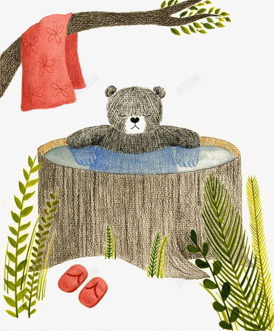 泡澡的小熊png免抠素材_88icon https://88icon.com 卡通 小熊 手绘 插画 森林 洗澡