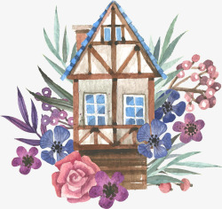 水彩可爱的房子用花矢量图素材