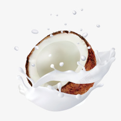 椰子水果组合手绘飞溅的椰子牛奶高清图片
