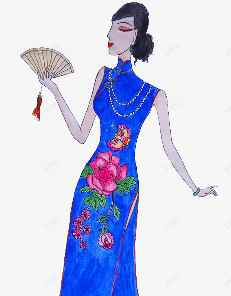 穿蓝色旗袍拿扇子的女人png免抠素材_88icon https://88icon.com 女人 扇子 旗袍 旗袍女人 蓝色旗袍