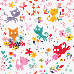 花纹猫咪可爱的卡通无缝拼接底纹矢量图高清图片