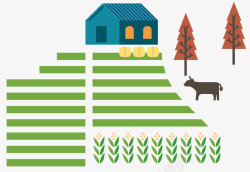 绿色农田和小房屋素材