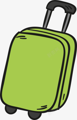 绿色卡通旅行滑轮箱素材