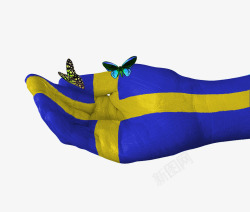 瑞典国旗手绘蝴蝶图案素材