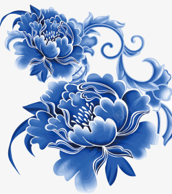 牡丹元素青花瓷花纹之牡丹矢量图高清图片