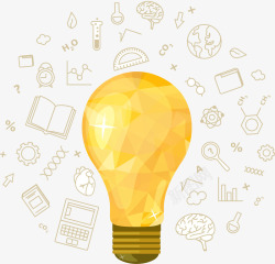 创意大脑黄色灯泡与教育元素高清图片